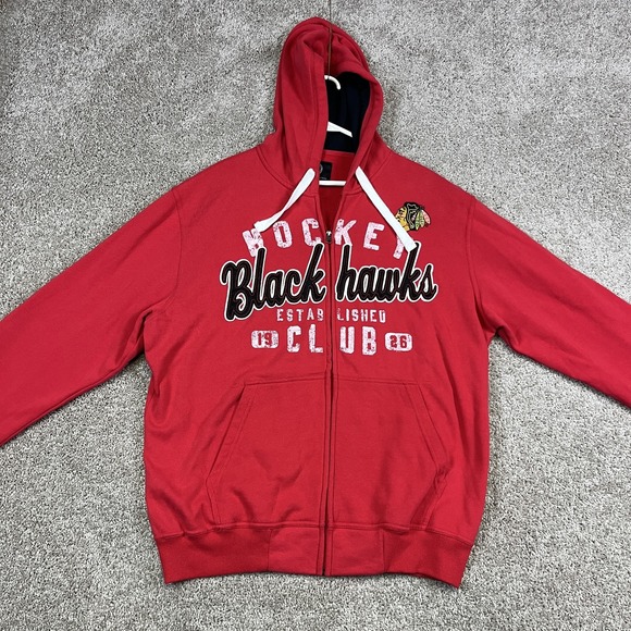 Chicago Blackhawks Hoodie Mens Large Red NHL Hockey Zip Up Sweatshirt Club 1926 - Picture 1 of 10